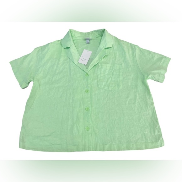 💚A NEW DAY Women’s Linen Short Sleeve Button-Down Camp Shirt Sz M NEW With Tags💚 - Picture 4 of 14